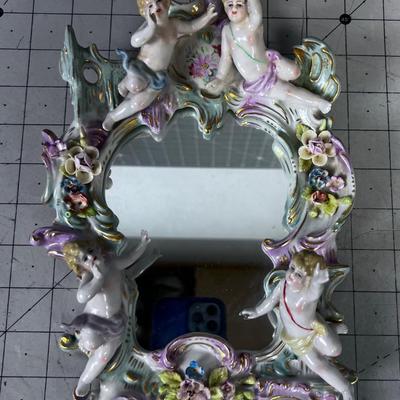 Antique Meissen Putti or Cherub Mirror 