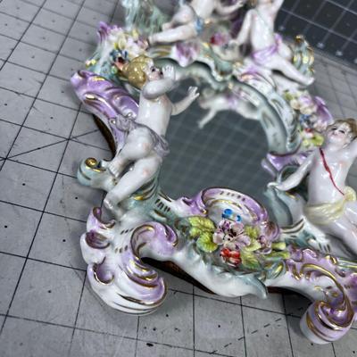 Antique Meissen Putti or Cherub Mirror 