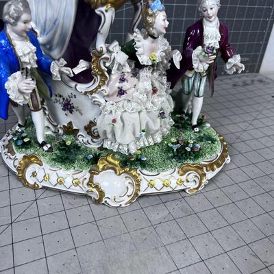 Lace Edge Porcelain Unterweissbach CARRIAGE with 3 Figurines