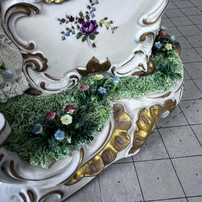 Lace Edge Porcelain Unterweissbach CARRIAGE with 3 Figurines