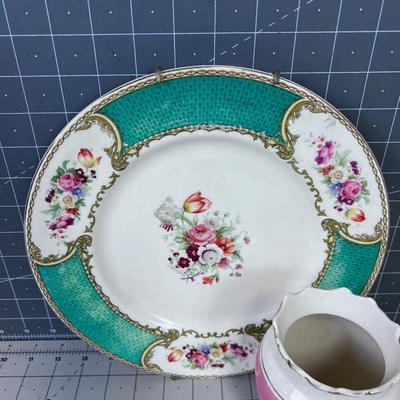 Antique Vase and Plate Floral 