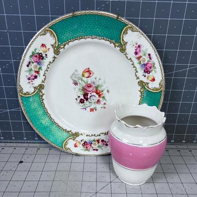 Antique Vase and Plate Floral 