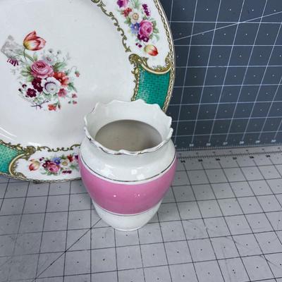 Antique Vase and Plate Floral 