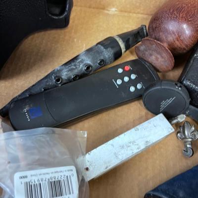 Lot of Weird Stuff: Camera, Weight Belt, Glass Case, Golf Ball, Paper Weight 