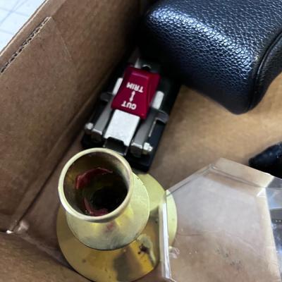 Lot of Weird Stuff: Camera, Weight Belt, Glass Case, Golf Ball, Paper Weight 