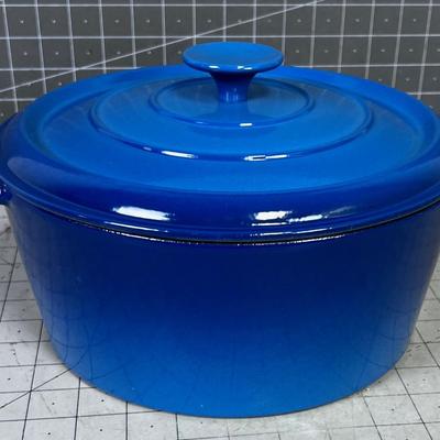 BLUE ENAMEL CAST IRON DUTCH OVEN W/ LID NEW 