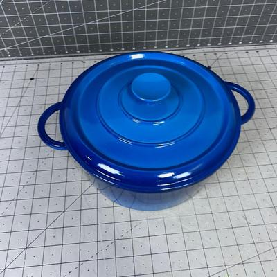 BLUE ENAMEL CAST IRON DUTCH OVEN W/ LID NEW 