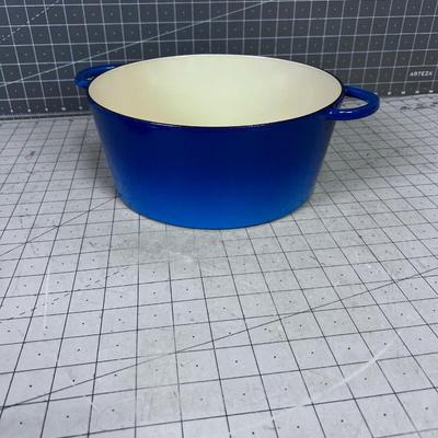 BLUE ENAMEL CAST IRON DUTCH OVEN W/ LID NEW 
