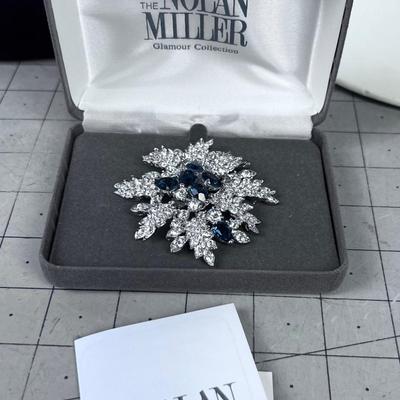 NOLAN MILLER Glamor Collection PIN Blue with Rhinestone Silver Tone