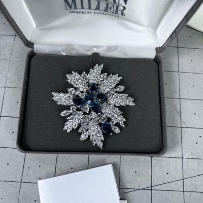 NOLAN MILLER Glamor Collection PIN Blue with Rhinestone Silver Tone