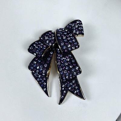 JOAN RIVER PIN Purple Ribbon Rhinestone 