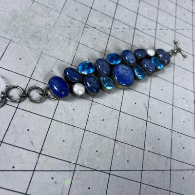 Soda Light, Pearl and Faux Blue Topaz BRACELET 