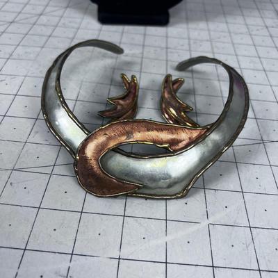 Copper, Brass and Silver Collar Type Necklace (Throw Back the 80's) and Big Earrings