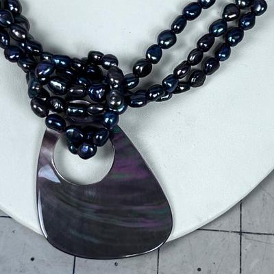 Black Fresh water Pearls with Mother of Peal Pendant and Sterling Clasp
