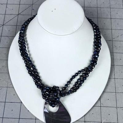 Black Fresh water Pearls with Mother of Peal Pendant and Sterling Clasp