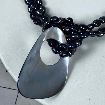Black Fresh water Pearls with Mother of Peal Pendant and Sterling Clasp