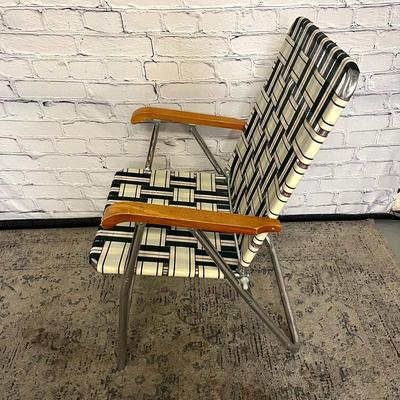 Vintage Metal/Wood High-Back Folding Chair