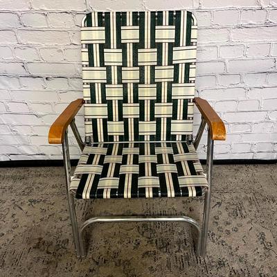 Vintage Metal/Wood High-Back Folding Chair