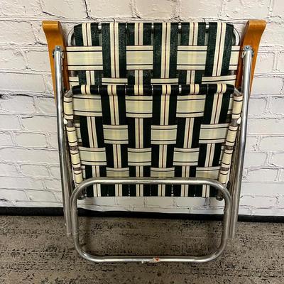 Vintage Metal/Wood High-Back Folding Chair