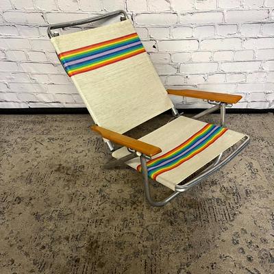 Vintage Metal/Wood Low-Back Folding Chair