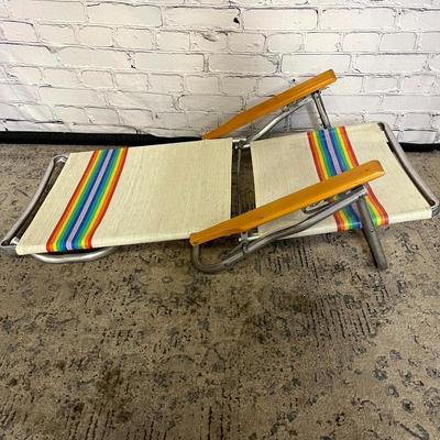 Vintage Metal/Wood Low-Back Folding Chair