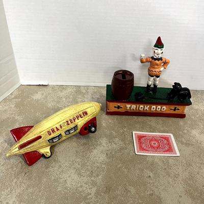 Cast Iron Graf Zeppelin and Trick Dog Bank