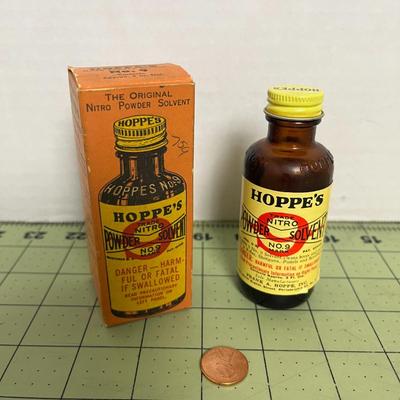 Vintage Hoppe's Nitro Solvent Bottle and Box