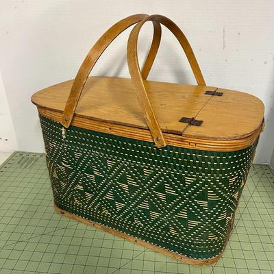 Vintage Picnic Basket, Wool Blanket and Ceramic Pie Holder