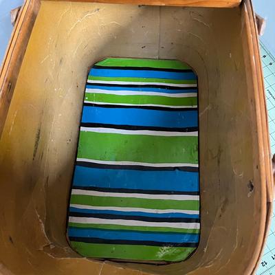 Vintage Picnic Basket, Wool Blanket and Ceramic Pie Holder
