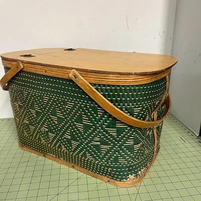 Vintage Picnic Basket, Wool Blanket and Ceramic Pie Holder