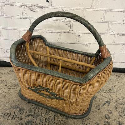 Vintage Coffee Bean Bags & Vintage Rattan Magazine Rack