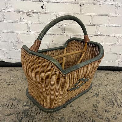 Vintage Coffee Bean Bags & Vintage Rattan Magazine Rack