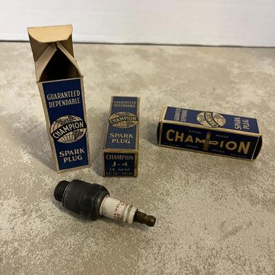 Vintage License Plate and Champion Spark Plugs