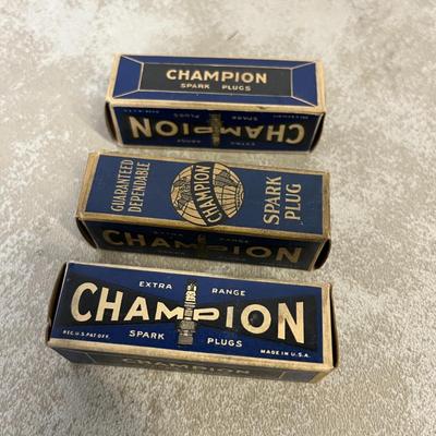 Vintage License Plate and Champion Spark Plugs