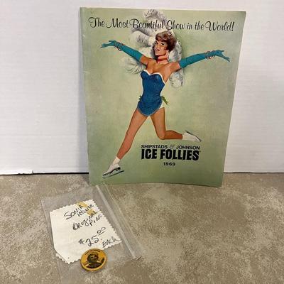 Vintage Figure Skating Lot, Ice Follies Program and Sonia Henie Pin