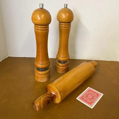 Wooden Salt and Pepper Shaker and Rolling Pin