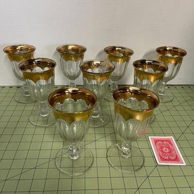 Set of 9 Gold Trimed Goblets