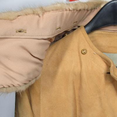Vintage Suede Leather Coat with Fur Collar