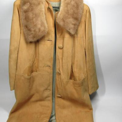 Vintage Suede Leather Coat with Fur Collar