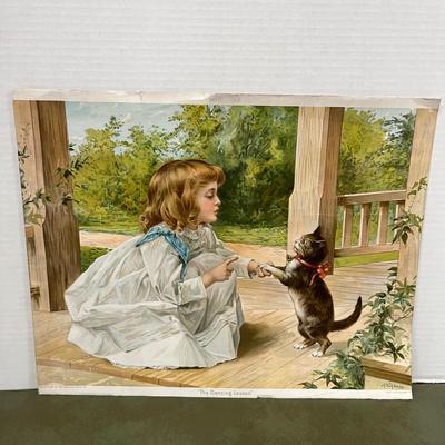 Vintage Victorian â€œThe Dancing Lessonâ€ Lithograph - AWA Adams 19x15