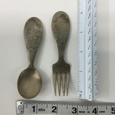 -2- KITCHEN | Vintage Winthrop Mickey & Minnie | Silver Plate Childrenâ€™s Fork & Spoon