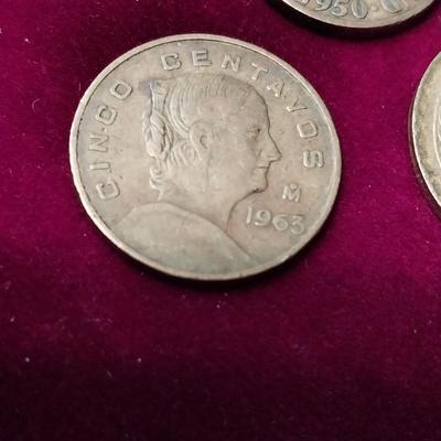 1963 CINCO CENTAVOS, 1950 GERMANY 5 PFENNINGS & 1966 CHILI 5 CENT COIN