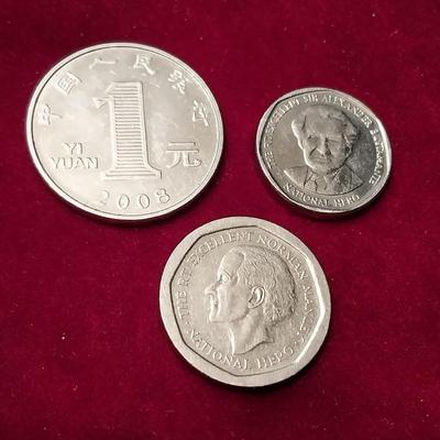 1995 JAMAICA $5, 2008 CHINA 1 YUAN & 2021 JAMAICA $1