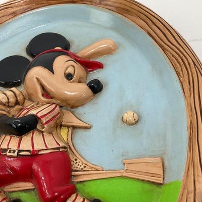 -8- HOME | Vintage Disney Mickey Mouse Playing Baseball | Wall Plaque Hand Painted