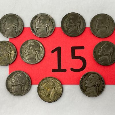 Lot of 10 1943-S Jefferson War Nickels