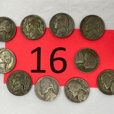 Lot of 10 1942/43 Jefferson War Nickels
