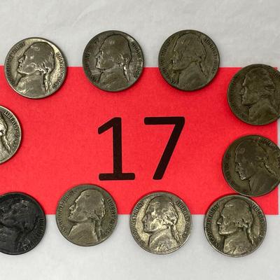 Lot of 10 1942/44 Jefferson War Nickels