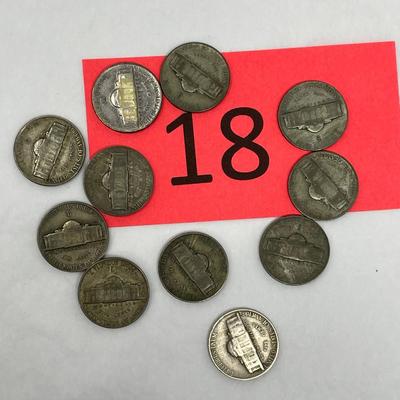 Lot of 11 1945 Jefferson War Nickels