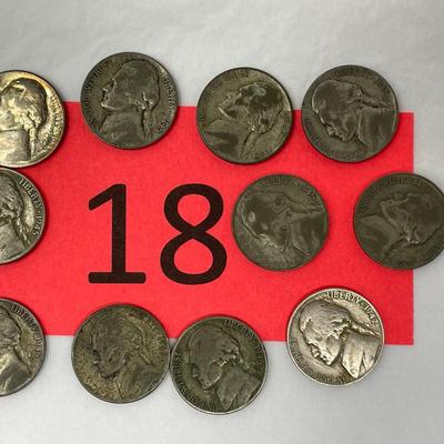 Lot of 11 1945 Jefferson War Nickels