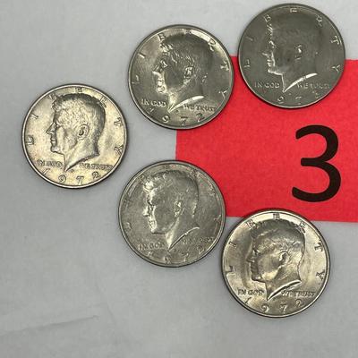 Lot of 5 Kennedy 1/2 Dollars 1972/73